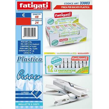 PINZE PLASTICA PER BUCATO 12 PZ COLORE BIANCO