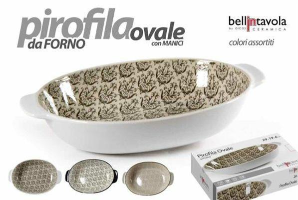 PIROFILA OVALE IN CERAMICA CON MANICI 26X16X5CM COLORI ASS.