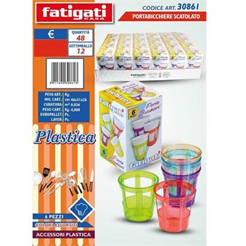 PORTABICCHIERE SCATOLATO CONF. 6 PZ COLORI ASS