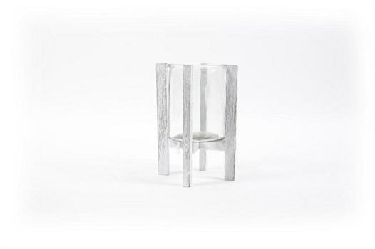 PORTACANDELA IN VETRO CON VETRO BIANCO 18,5X18,5XH26CM