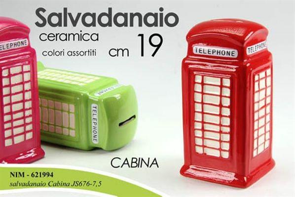 SALVADANAIO IN CERAMICA FORMA CABINA 19CM COLORI ASS.