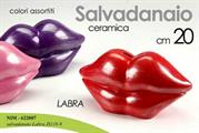 SALVADANAIO IN CERAMICA FORMA LABBRA COLORI ASS.