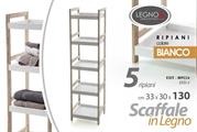 SCAFFALE LEGNO 5 RIPIANI 33 X 30 X 130 CM BIANCO