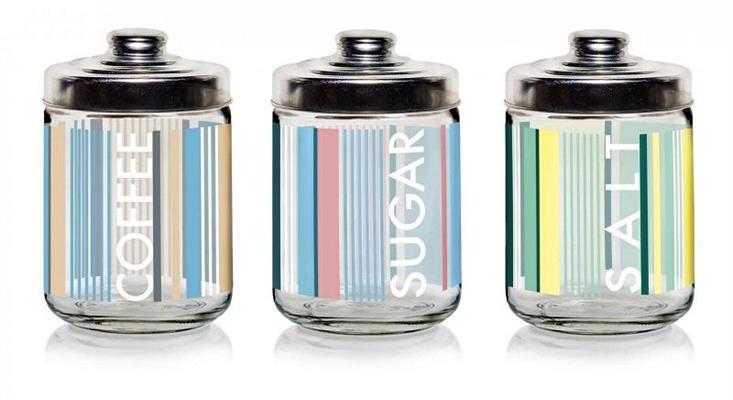BARATTOLO VETRO 800 ML SET 3 PZ DECORO TEXTILE