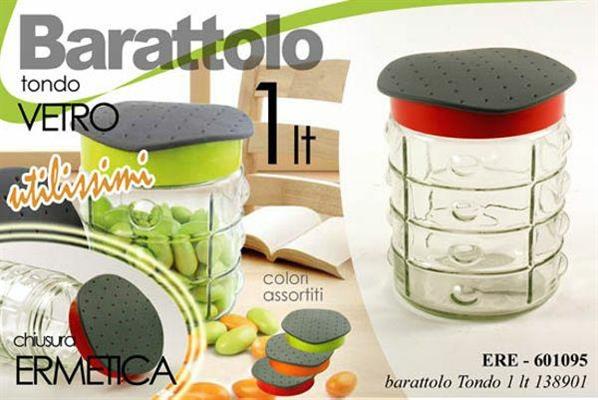 BARATTOLO VETRO 1LT TAPPO COLORI ASS.