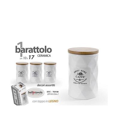 BARATTOLO CERAMICA TAPPO LEGNO 10 X 17 CM DECORI ASS