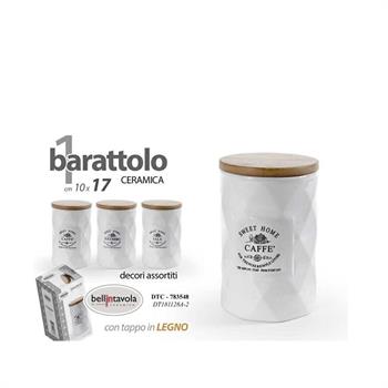 BARATTOLO CERAMICA TAPPO LEGNO 10 X 17 CM DECORI ASS