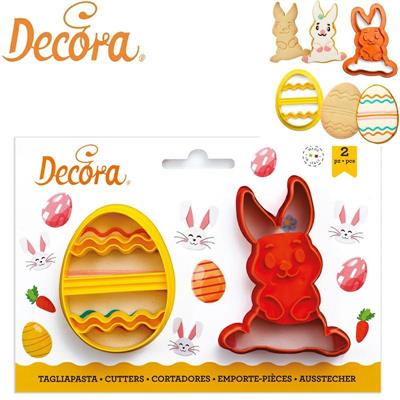 STAMPO TAGLIAPASTA PLASTICA CONIGLIO E UOVO DECORATO SET 2 P