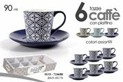 TAZZA CAFFE' 90ML CON PIATTINO CONF.6PZ COLORI ASS.