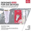CARICABATTERIA DA AUTO 2IN1 CON CAVO IP 2USB COLORE BIA/ORO