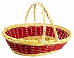 CESTO VIMINI OVALE C/MANICI COLORE ROSSO/MIELE 50X38X14CM