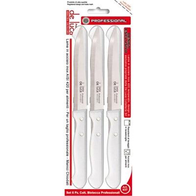 COLTELLO INOX DA BISTECCA MANICO CHIODATO BIANCO CONF. 6 PZ