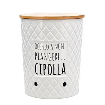 PORTA CIPOLLA CERAMICA COPERCHIO LEGNO D. 16 X H 19,5 CM