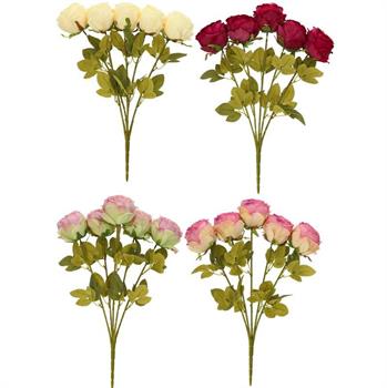 FIORE BOUQUET ROSE 5 FIORI 47 CM 4 COLORI ASS