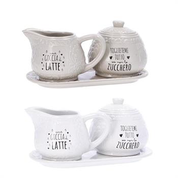 SET TAVOLA CERAMICA VASSOIO/ZUCCHERIERA/LATTIERA 2 ASS
