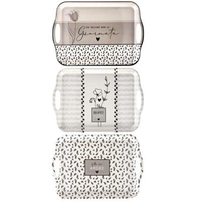VASSOIO RETTANGOLARE PLASTICA 36 X 26 X H2 CM 3 ASS