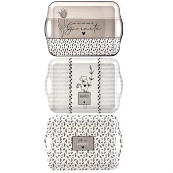 VASSOIO RETTANGOLARE PLASTICA 36 X 26 X H2 CM 3 ASS
