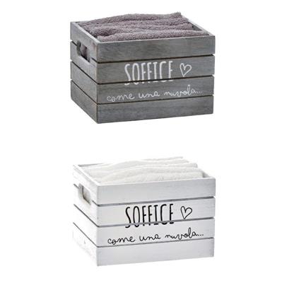 ASCIUGAMANI SET 5 PZ 30 X 30 CM CON CESTINO LEGNO 2 ASS