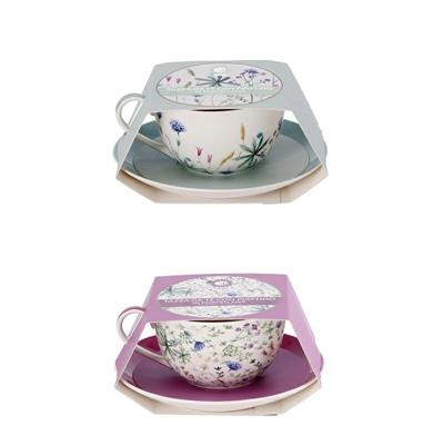 TAZZA CON PIATTINO D. 10 X H 6 CM 2 DECORI ASS