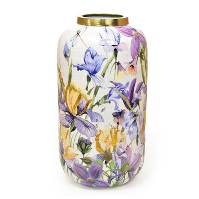 VASO IN METALLO DECORATO ENAMEL ORO 17 X 17 X H 31,5 CM