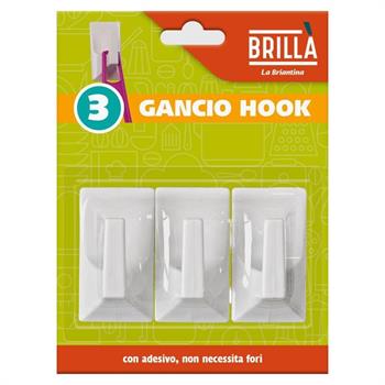 GANCIO ADESIVO HOOK 4,6 X 2,6 X 2,5 CM CONF. 3 PZ