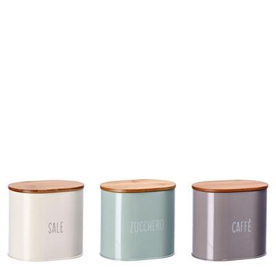 BARATTOLO IN LATTA COPERCHIO BAMBOO 15 X 11 X H 14 CM 3 ASS