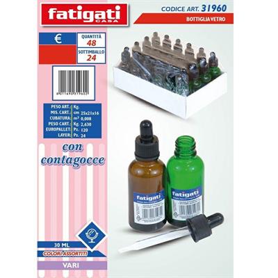 BOTTIGLIA IN VETRO CON CONTAGOCCE 30 ML 2 COLORI ASS.