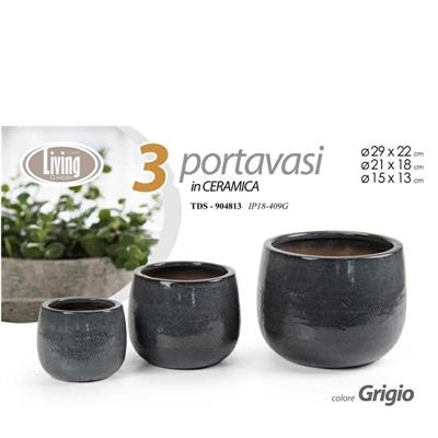 CASPO CERAMICA SET 3 PZ 29/21/15 CM COLORE GRIGIO