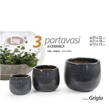 CASPO CERAMICA SET 3 PZ 29/21/15 CM COLORE GRIGIO
