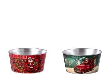 VASO TONDO NATALIZIO IN FERRO D. 18 X H 9 CM 2 ASS