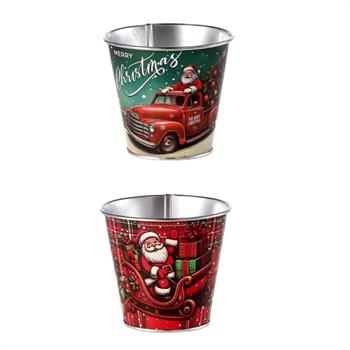 VASO TONDO NATALIZIO IN FERRO D. 11 X H 10 CM 2 ASS