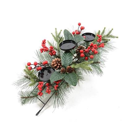 CANDELABRO NATALIZIO 3 FUOCHI CON BACCHE 70 X 30 X H 18 CM