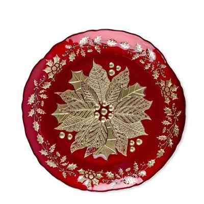 PIATTO TONDO DECORATO ROSSO/ORO IN VETRO D. 33 X H 2 CM