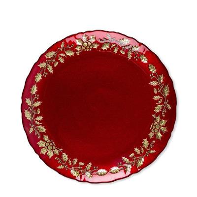 PIATTO TONDO DECORATO ROSSO/ORO IN VETRO D. 33 X H 2 CM