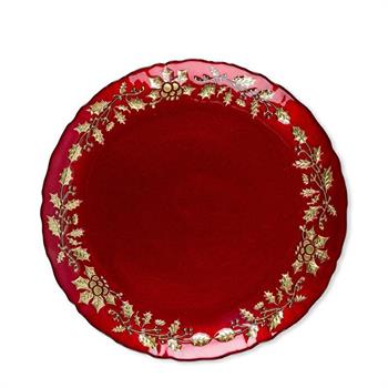 PIATTO TONDO DECORATO ROSSO/ORO IN VETRO D. 33 X H 2 CM