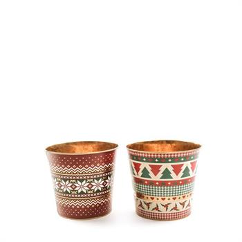 VASO DECORATO IN LATTA D. 15 X H 13,5 CM