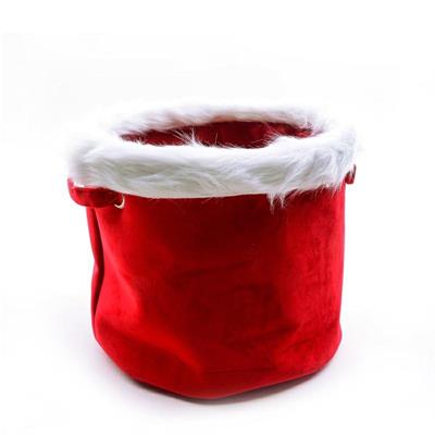 CESTA TONDA ROSSA IN VELLUTO BORDO PELO D. 30 X H 25 CM