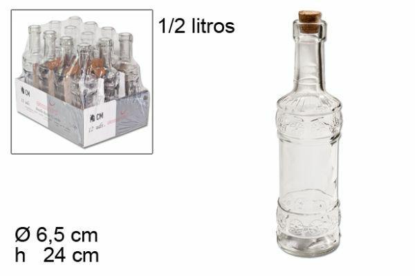 BOTTIGLIA VETRO CON TAPPO SUGHERO 1/2LT DECORO ROSITA