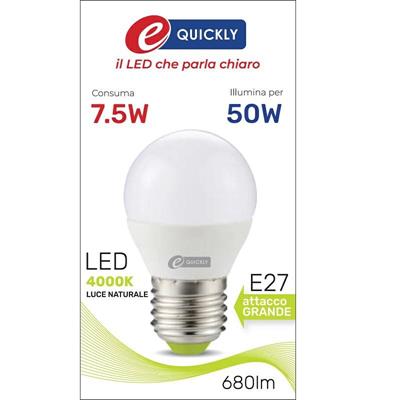 LAMPADINA SFERA LED G45 E27 7,5W 4000K