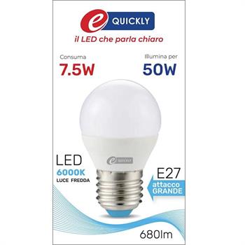 LAMPADINA SFERA LED G45 E27 7,5W 6000K