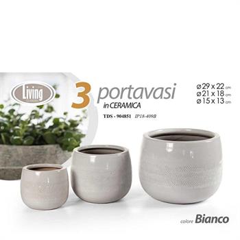 CASPO CERAMICA SET 3 PZ 29/21/15 CM ZIGLINATO BIANCO