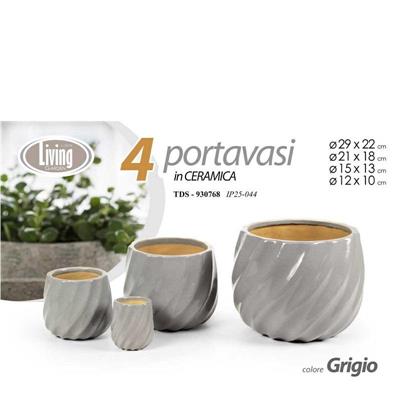 CASPO CERAMICA SET 4 PZ 29/22/15/9 CM ONDA GRIGIO