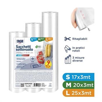SACCO SOTTOVUOTO SET 3 PZ 17 X 3 MT + 20 X 3 MT + 25 X 3 MT