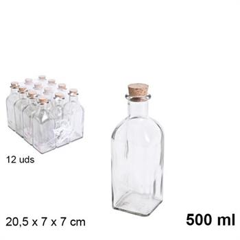 BOTTIGLIA QUADRATA IN VETRO 500 ML CON TAPPO SUGHERO
