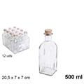 BOTTIGLIA QUADRATA IN VETRO 500 ML CON TAPPO SUGHERO