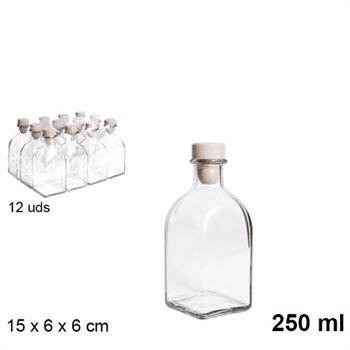 BOTTIGLIA IN VETRO QUADRATA 250 ML TAPPO SILICONE