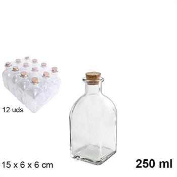 BOTTIGLIA QUADRATA IN VETRO CON TAPPO SUGHERO 250 ML