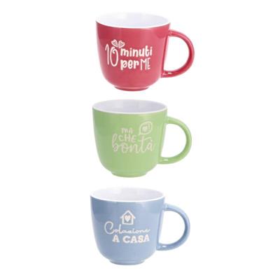 TAZZA MUG CERAMICA 550 ML D. 11 X H 10 CM 3 COLORI ASS