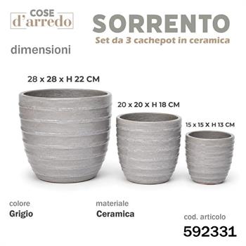 CASPO CERAMICA SORRENTO GRIGIO SET 3 PZ D. 28/20/15 CM