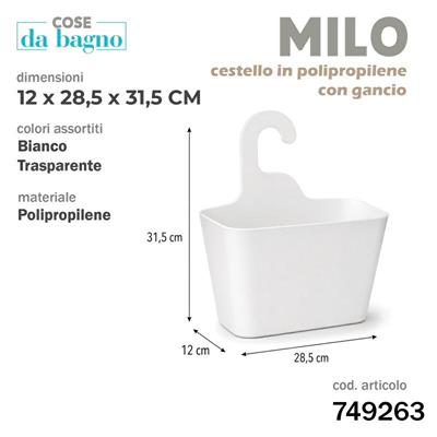 CESTELLO CON GANCIO MILO IN POLIPROPILENE COLORI ASS